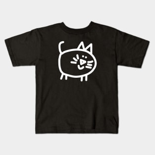 Round Minimal Kitty Cat in White Kids T-Shirt